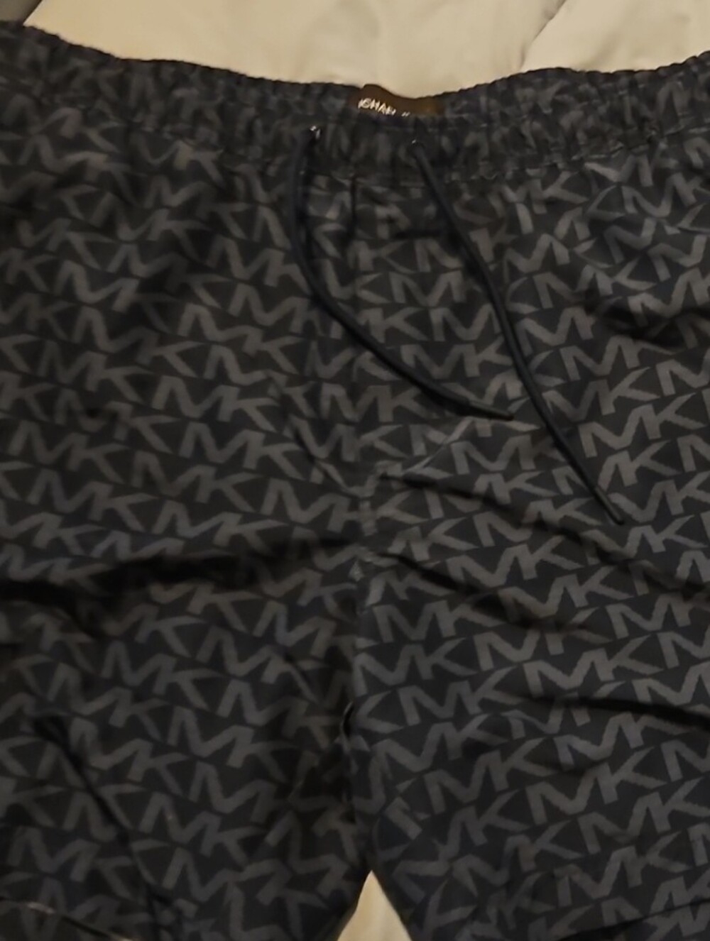 Michael Kors Black/Gray Logo-Print Swim Trunks Size Large